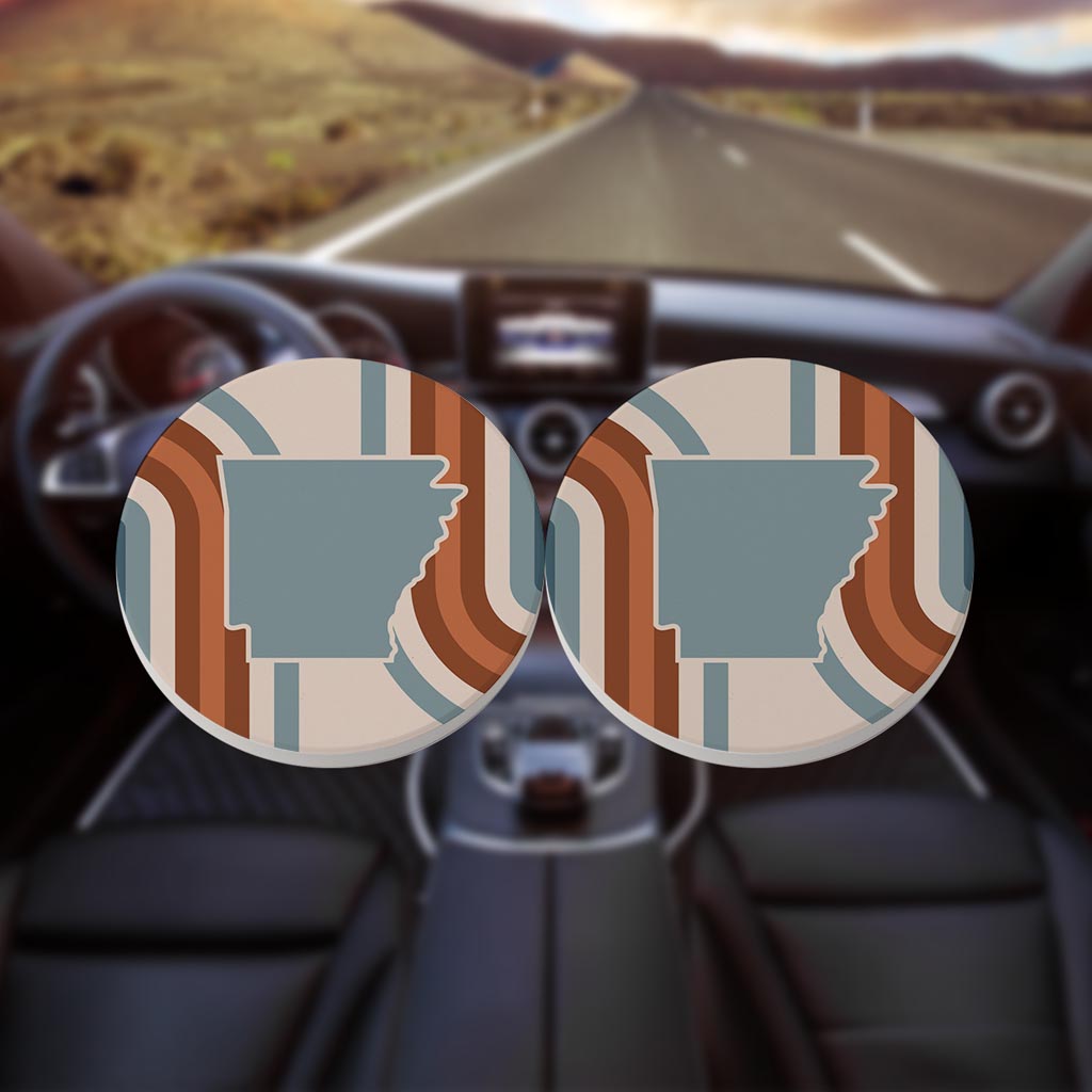 Modern Minimalist Arkansas Retro State Shape | Absorbent Car Coasters | Set of 2 | Min 4