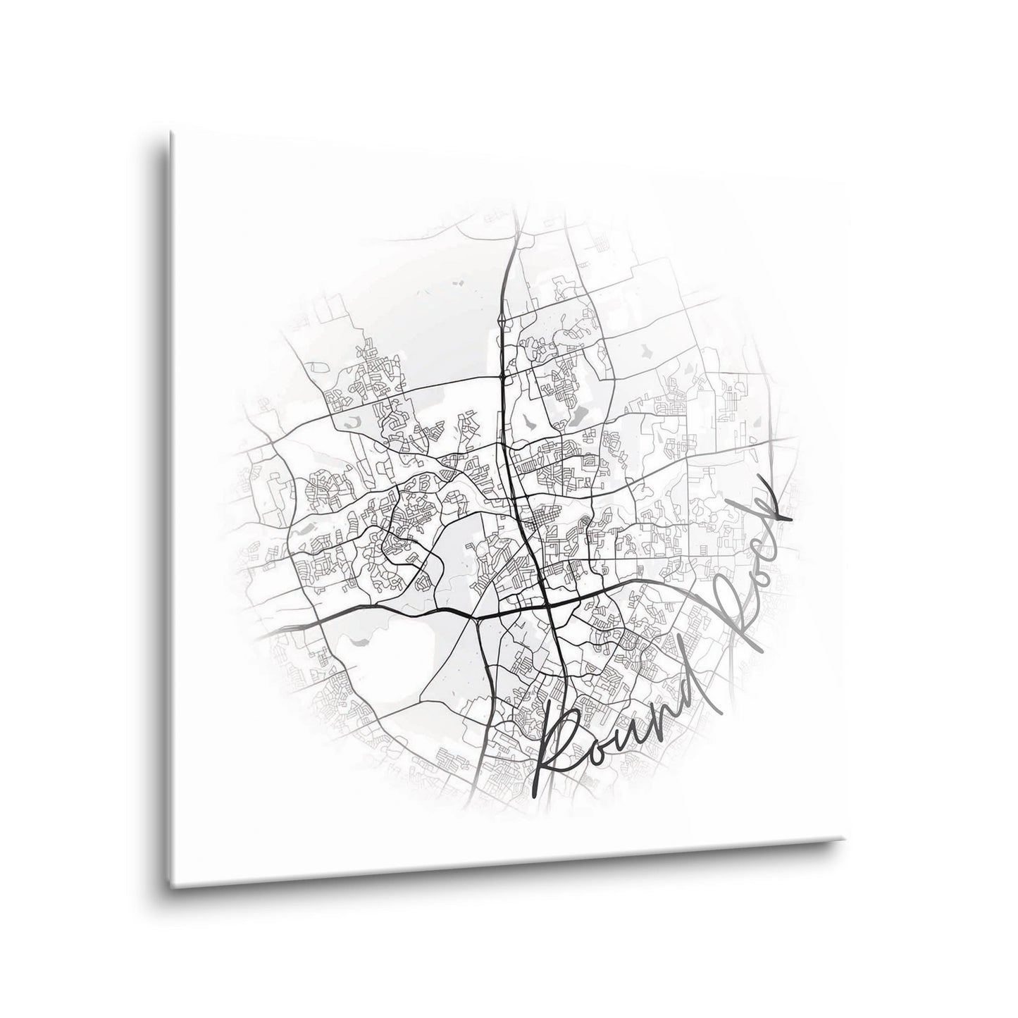 Minimalistic B&W Texas Round Rock Circle Map | Hi-Def Glass Art | Eaches | Min 2