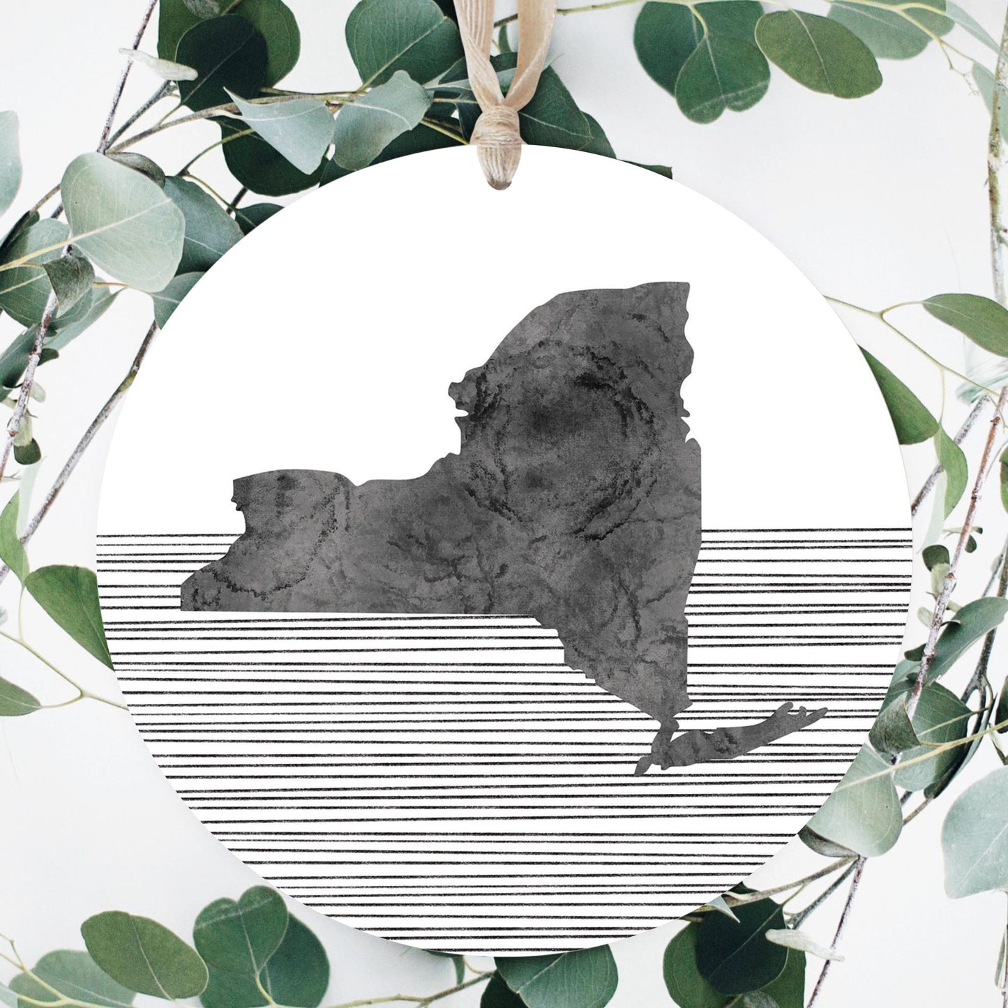 Minimalistic B&W New York Shape Straight Lines | Wood Ornament | Eaches | Min 1