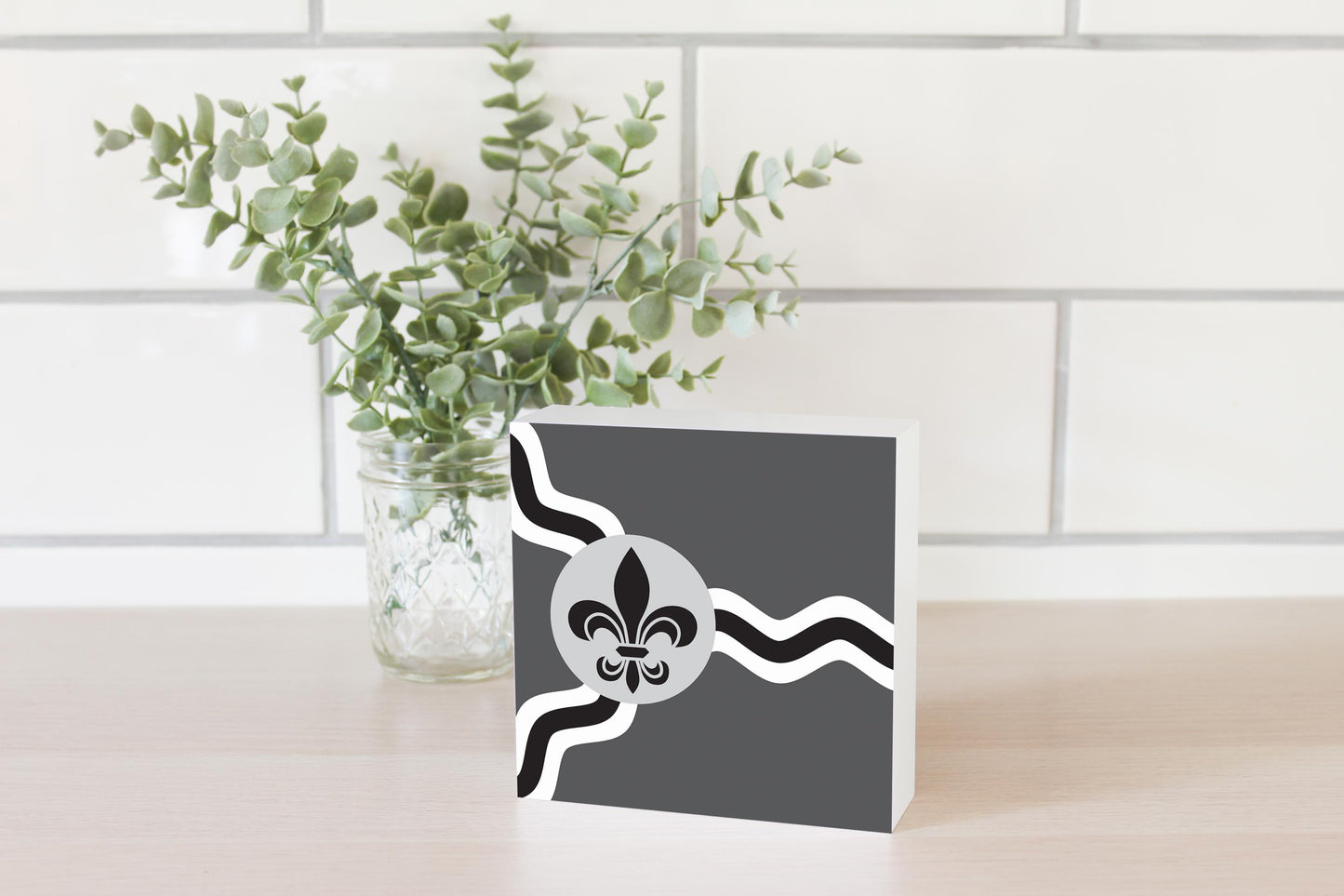 Minimalist B&W Missouri St Louis Flag | Wood Block | Eaches | Min 4