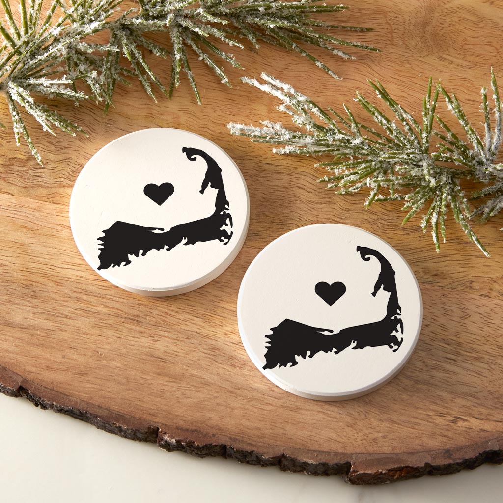 Minimalistic B&W Cape Cod With Heart | Absorbent Car Coasters | Set of 2 | Min 4
