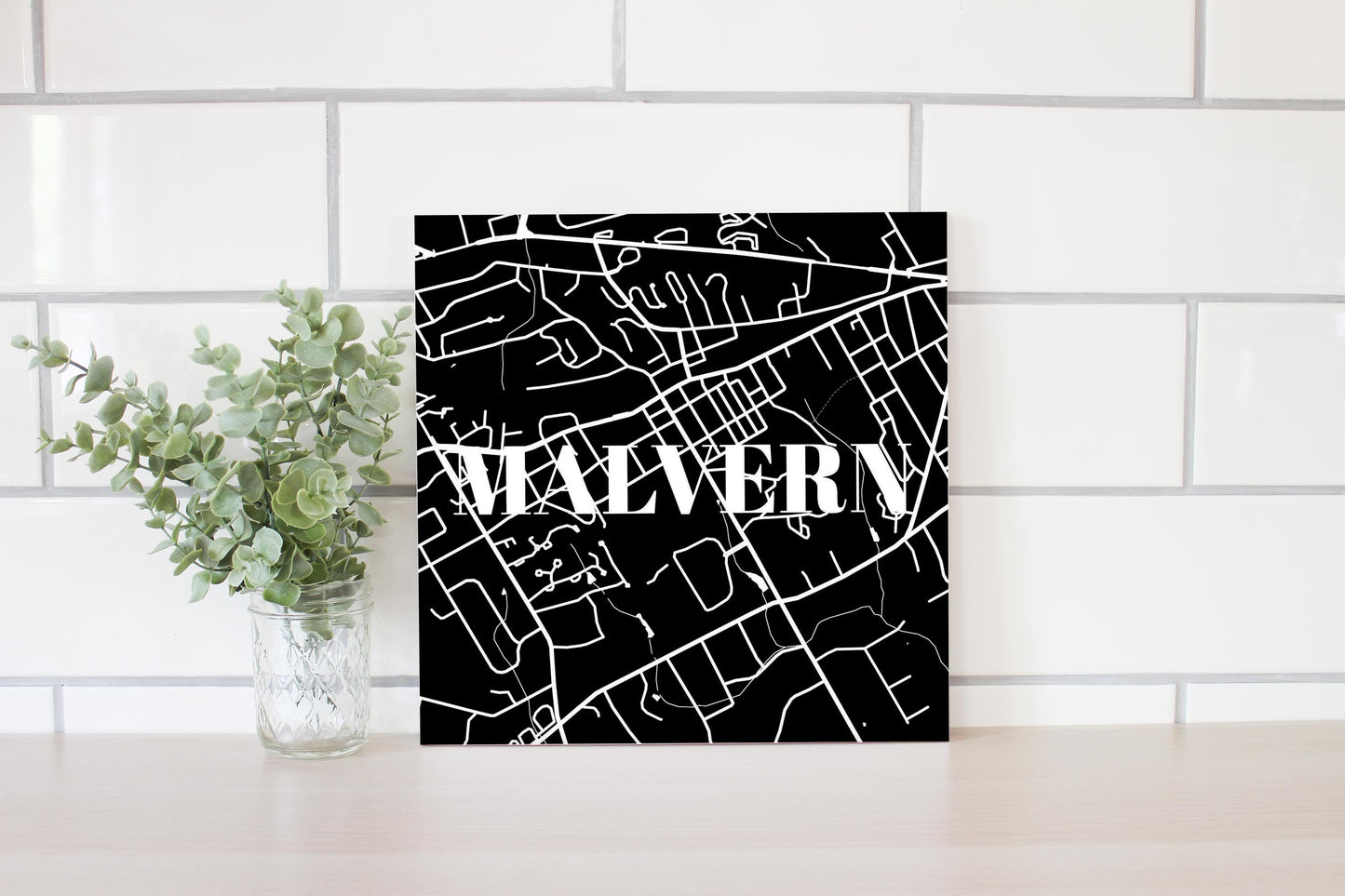 Minimalistic B&W Pennsylvania Malvern Map | Wood Sign | Eaches | Min 2