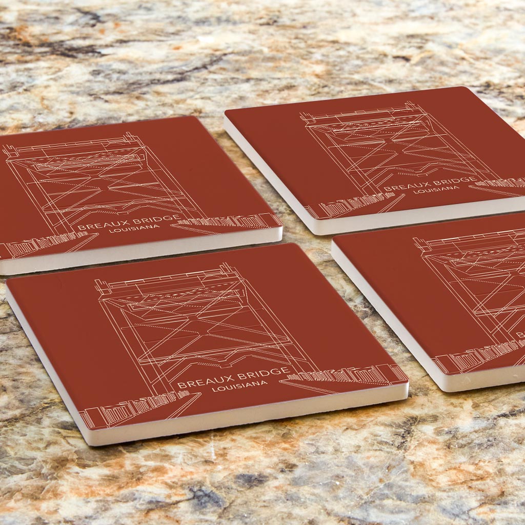 Modern Minimalist Louisiana Breaux Bridge Line Drawing | Absorbent Coasters | Set of 4 | Min 2