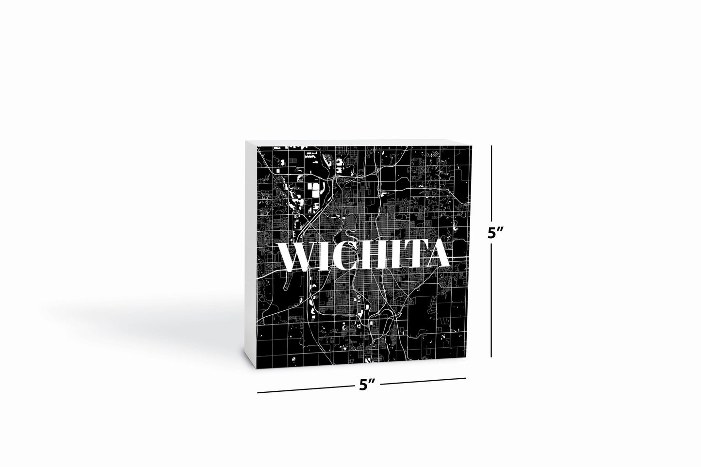 Minimalist B&W Kansas Wichita Map | Wood Block | Eaches | Min 4