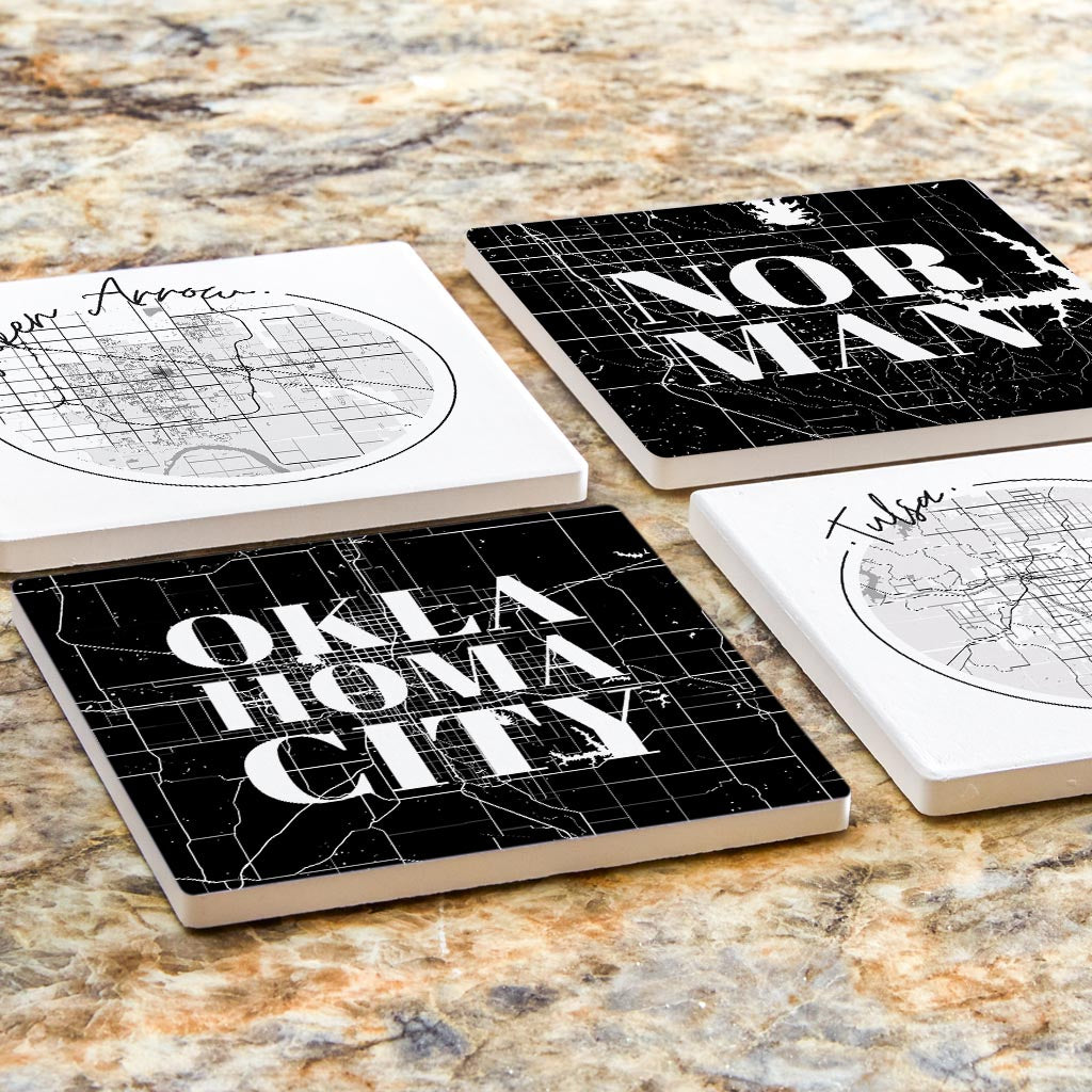 Modern Black White Oklahoma Set | Absorbent Coasters | Set of 4 | Min 2