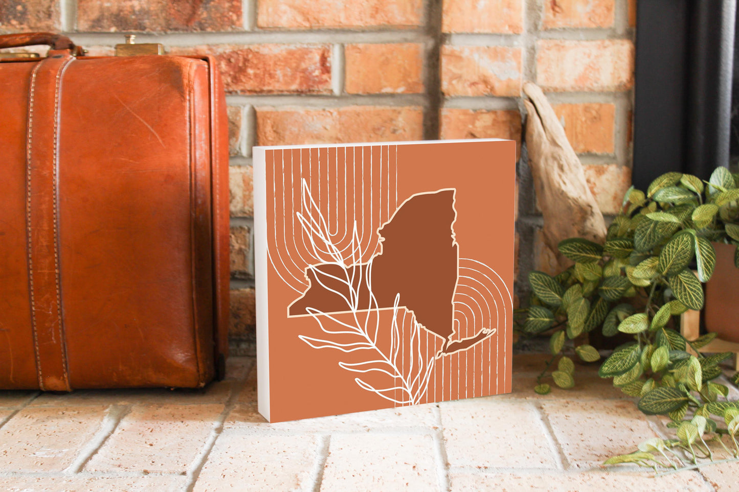 Modern Minimalist New York Shape And Leaf | Wood Block | Eaches | Min 2