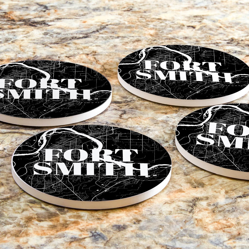 B&W Minimalist Arkansas Fort Smith Map | Absorbent Coasters | Set of 4 | Min 2