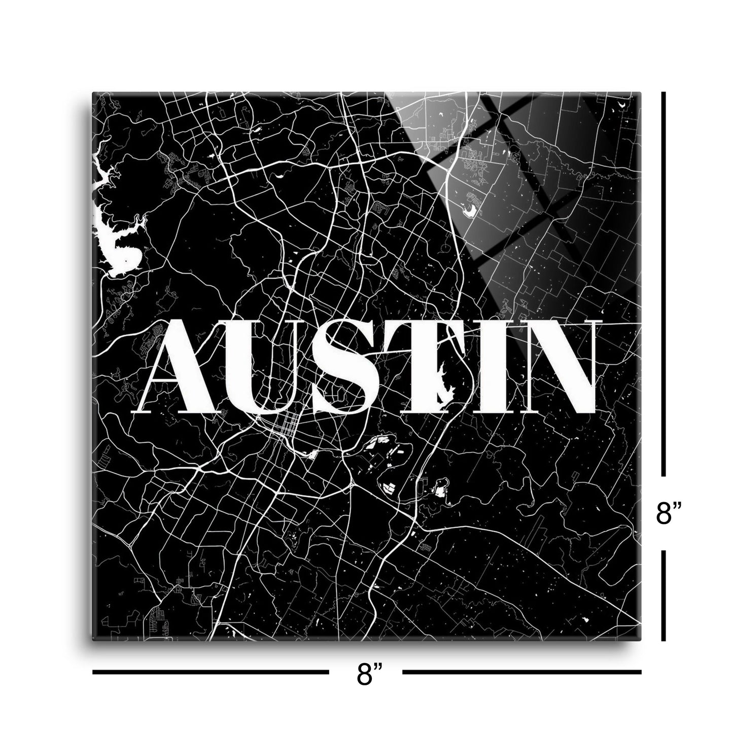 Minimalistic B&W Texas Austin Map | Hi-Def Glass Art | Eaches | Min 2