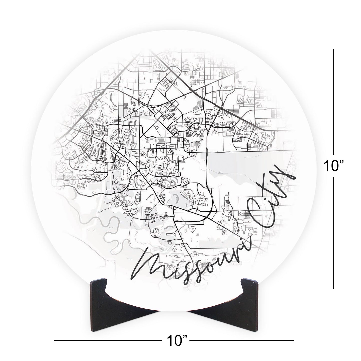 Minimalistic B&W Texas Missouri City Circle Map | Wood Sign | Eaches | Min 1