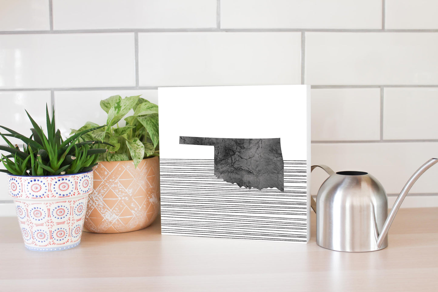 Modern Oklahoma State Shape With Straight Lines | Wood Block | Eaches | Min 2