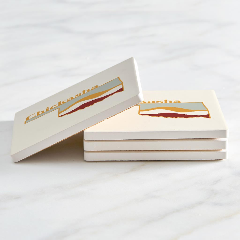 Modern Minimalist Oklahoma State Chickasha | Absorbent Coasters | Set of 4 | Min 2