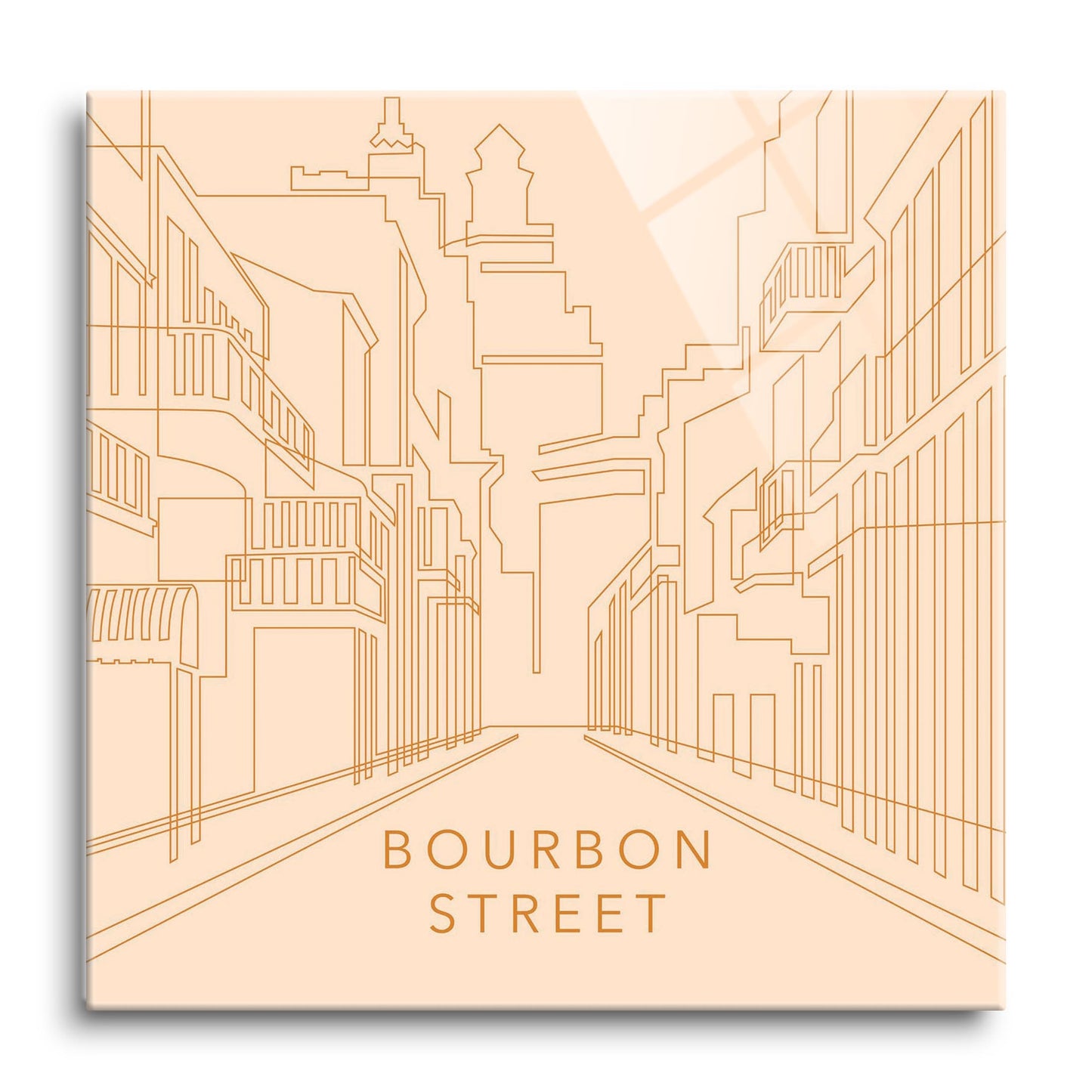 Modern Minimalist Louisiana Bourbon Street Line Drawing | Hi-Def Glass Art | Eaches | Min 1