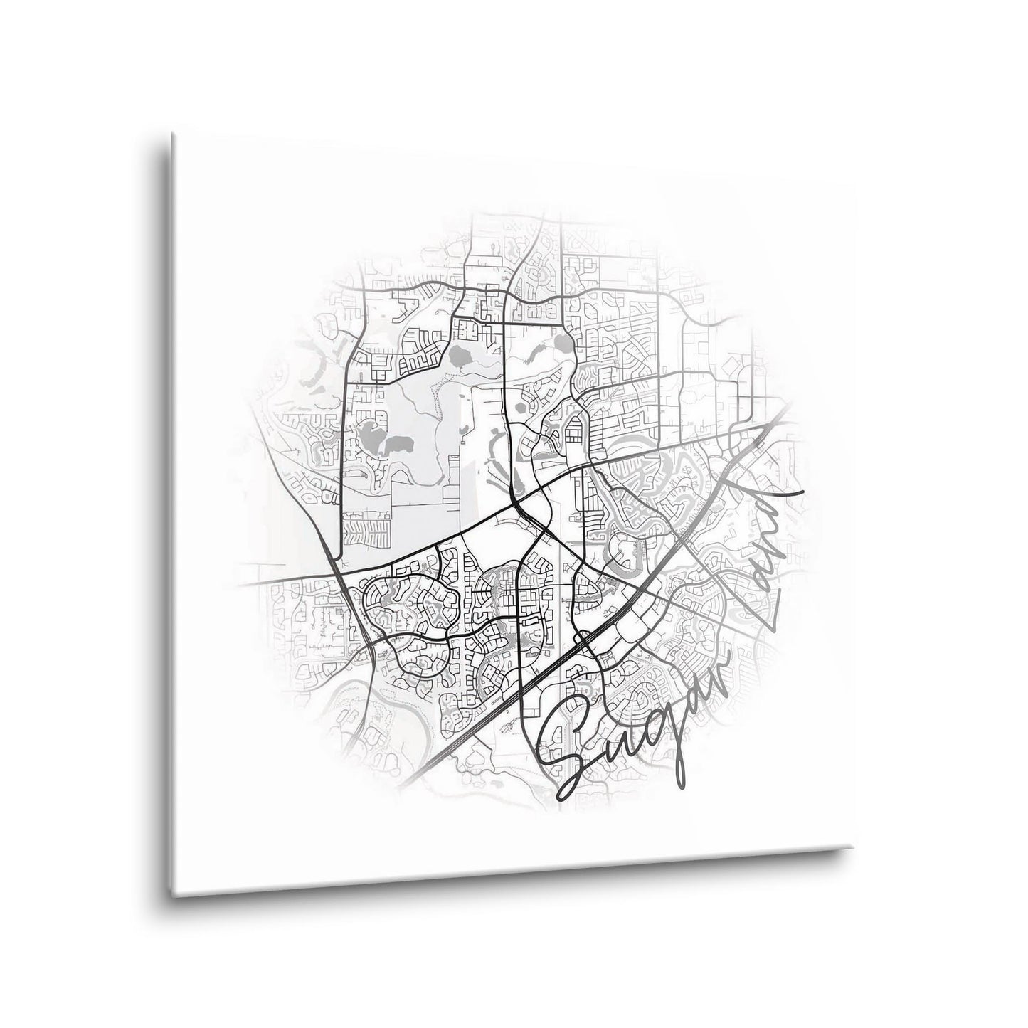 Minimalistic B&W Texas Sugarland Circle Map | Hi-Def Glass Art | Eaches | Min 1