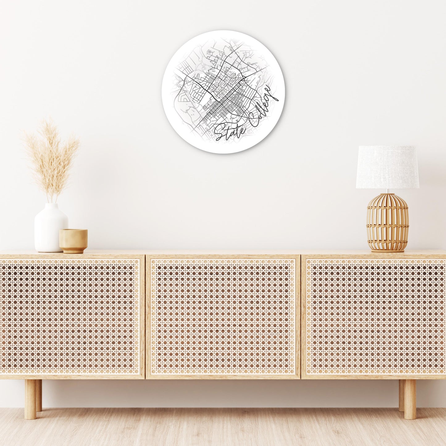Minimalistic B&W Pennsylvania State College Circle Map | Wood Sign | Eaches | Min 1