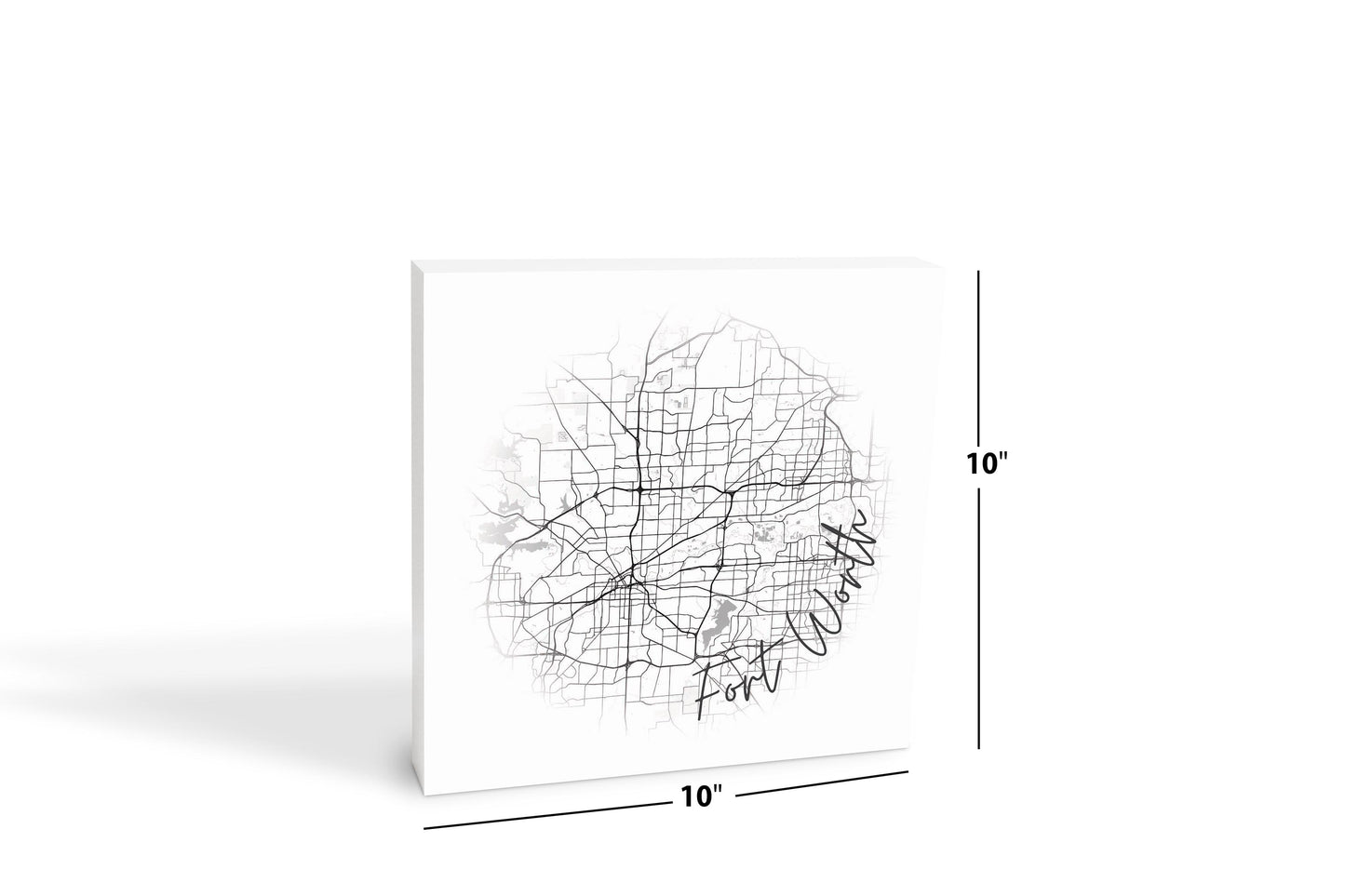 Minimalistic B&W Texas Fort Worth Circle Map | Wood Block | Eaches | Min 2