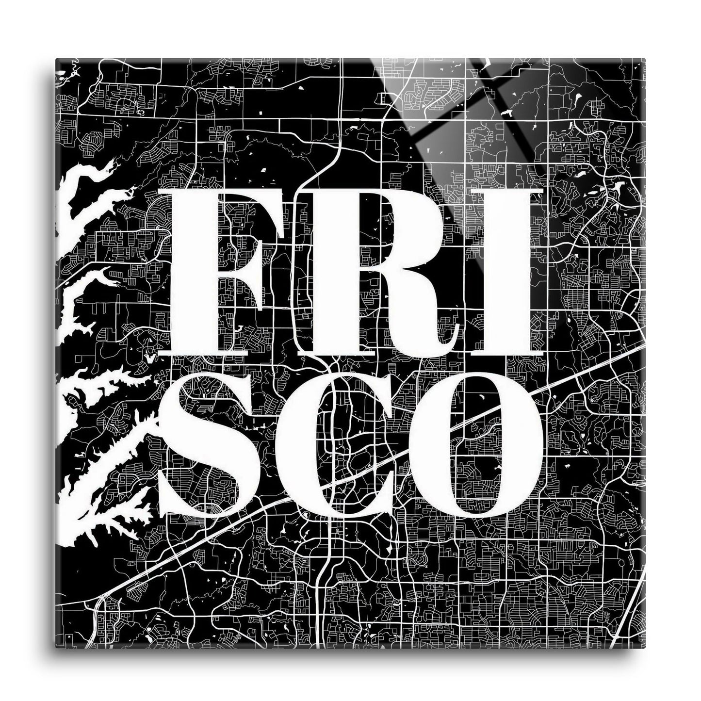 Minimalistic B&W Texas Frisco Map | Hi-Def Glass Art | Eaches | Min 1