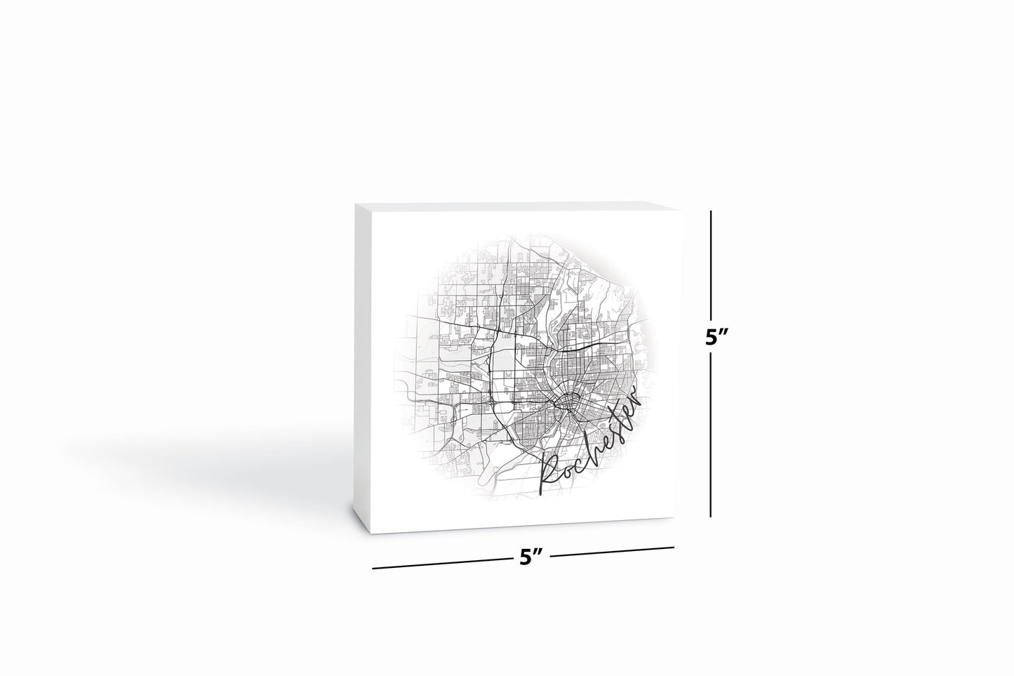 Minimalistic B&W New York Rochester Faded Circle Map | Wood Block | Eaches | Min 4