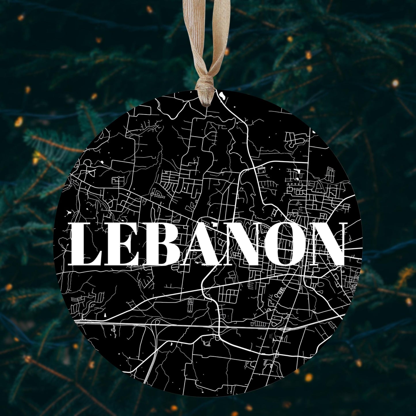 Minimalist B&W Tennessee Lebanon Map | Wood Ornament | Eaches | Min 1