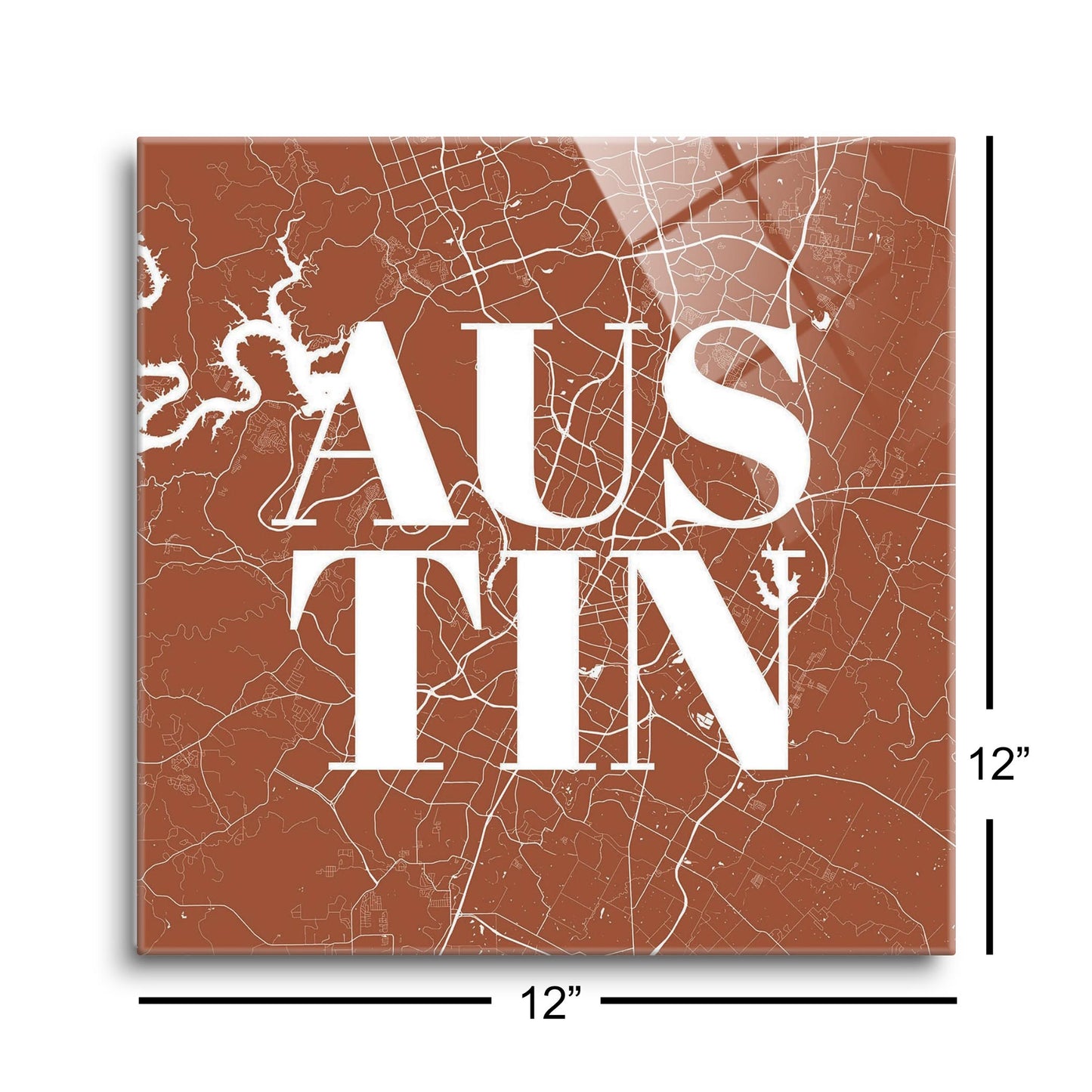 Modern Minimalist Texas Austin Map | Hi-Def Glass Art | Eaches | Min 1