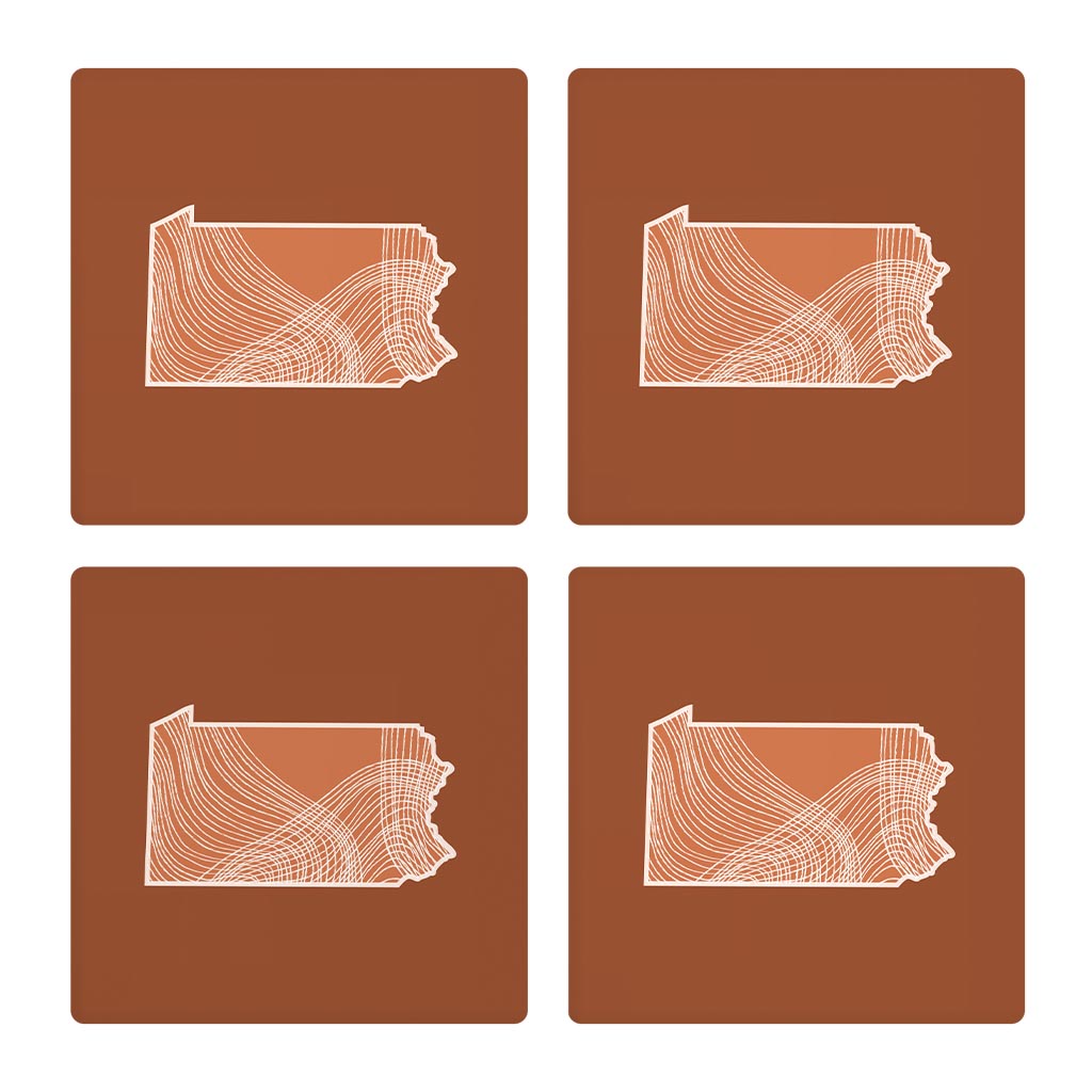 Modern Minimalist Pennsylvania State Lines Dark | Absorbent Coasters | Set of 4 | Min 2