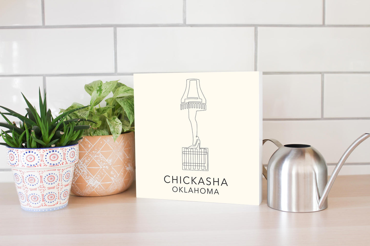 Modern Minimalist Oklahoma Chickasha Leg Lamp | Wood Block | Eaches | Min 2
