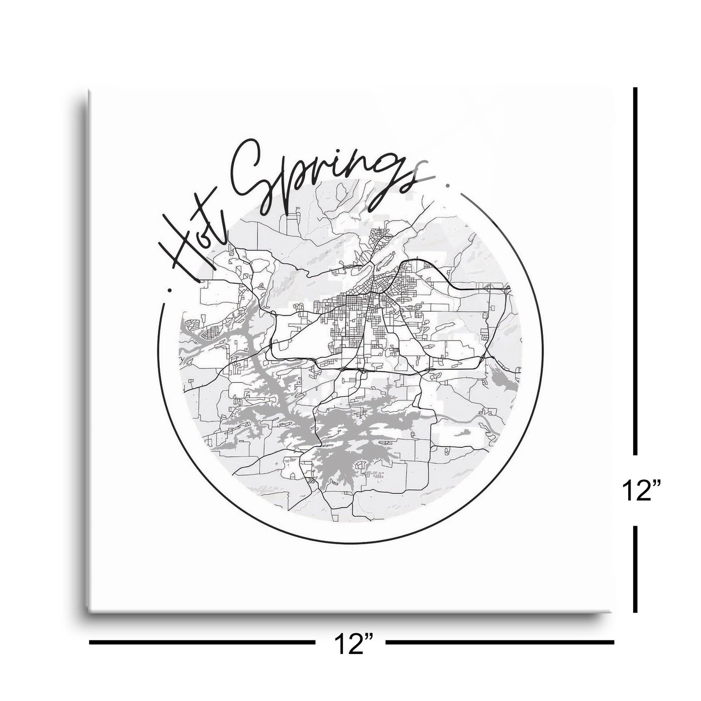 B&W Minimalist Arkansas Hot Springs Circle Map | Hi-Def Glass Art | Eaches | Min 1
