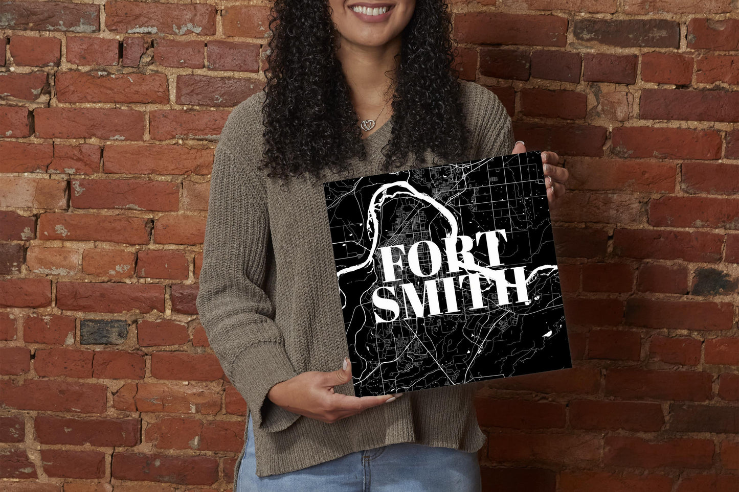 B&W Minimalist Arkansas Fort Smith Map | Wood Sign | Eaches | Min 2
