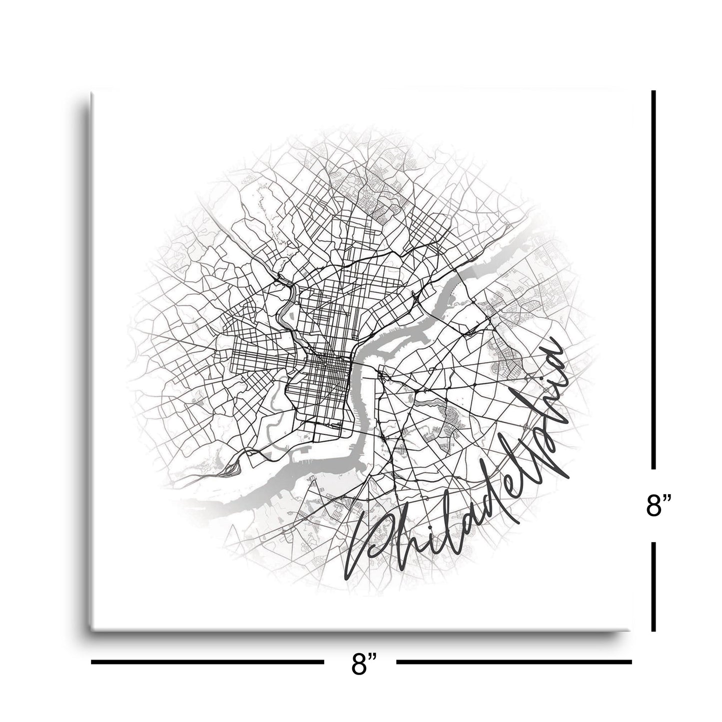 Minimalistic B&W Pennsylvania Philadelphia Circle Map | Hi-Def Glass Art | Eaches | Min 2