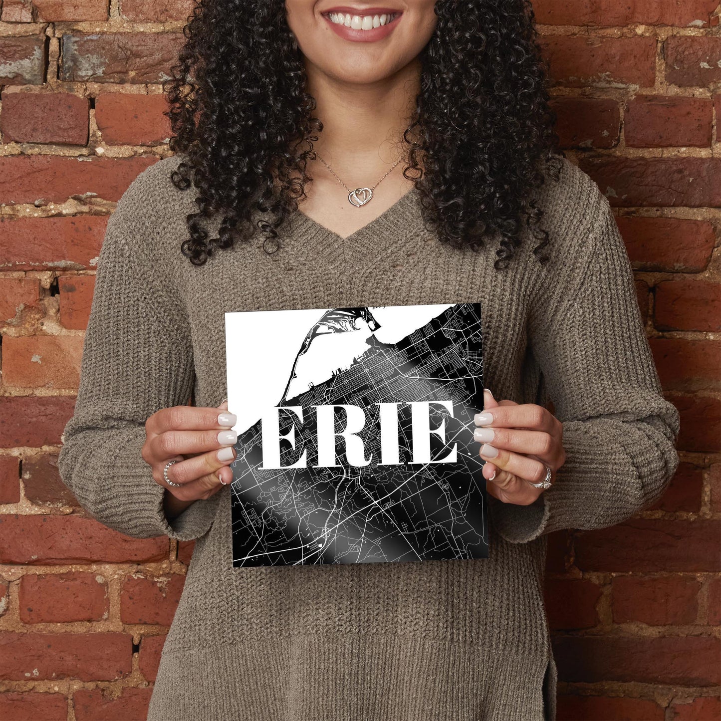 Minimalistic B&W Pennsylvania Erie Map | Hi-Def Glass Art | Eaches | Min 2