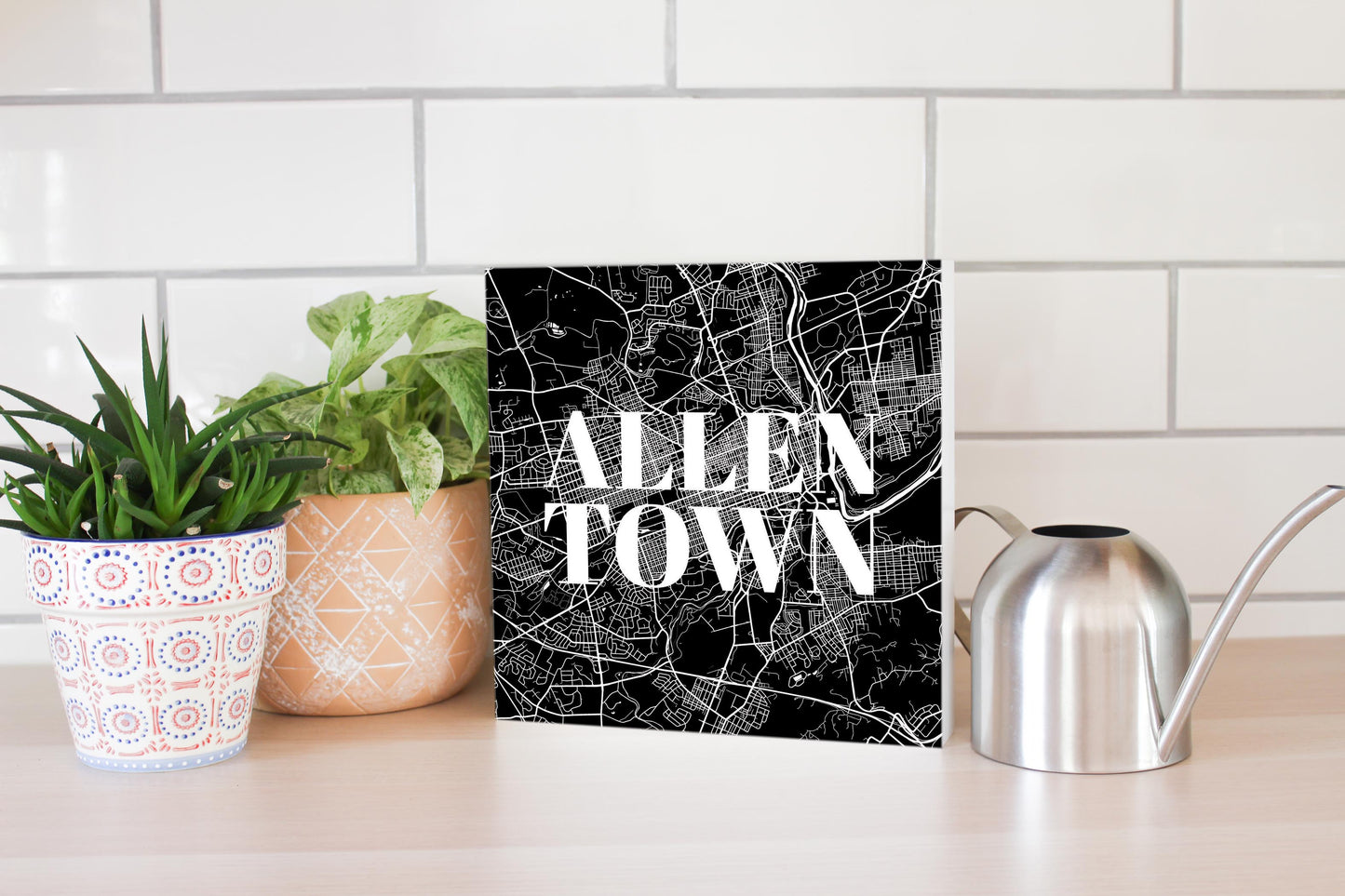 Minimalistic B&W Pennsylvania Allentown Map | Wood Block | Eaches | Min 2