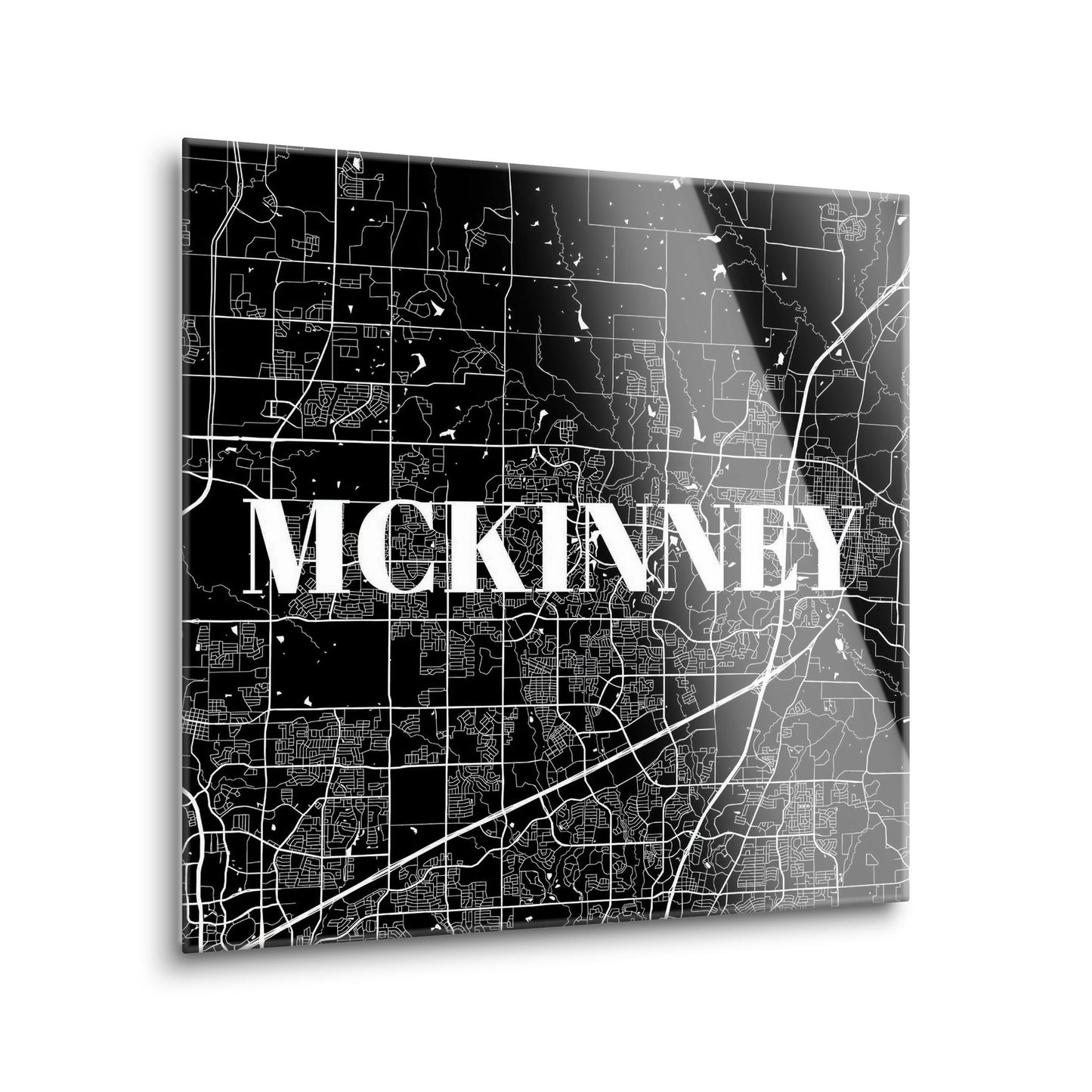Minimalistic B&W Texas Mckinney Map | Hi-Def Glass Art | Eaches | Min 1