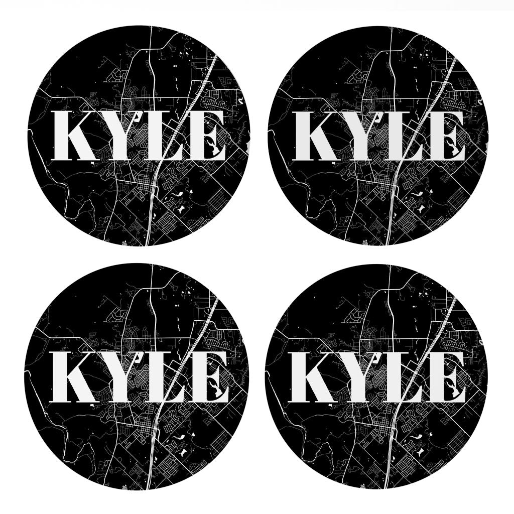 Minimalistic B&W Texas Kyle Map | Absorbent Coasters | Set of 4 | Min 2