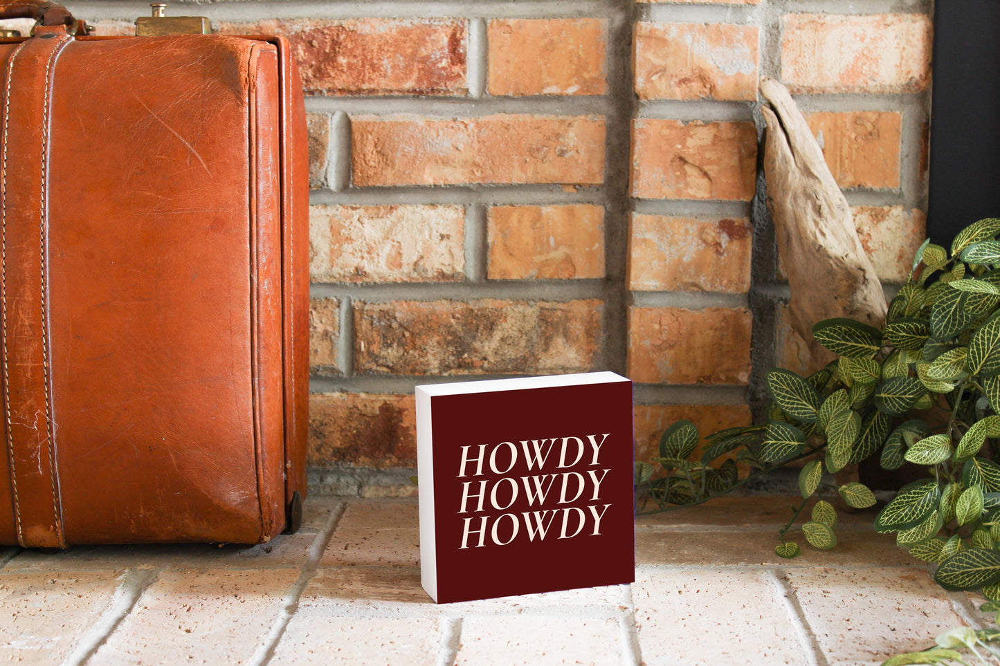 Modern Minimalist Texas Maroon Howdy | Wood Block | Eaches | Min 4
