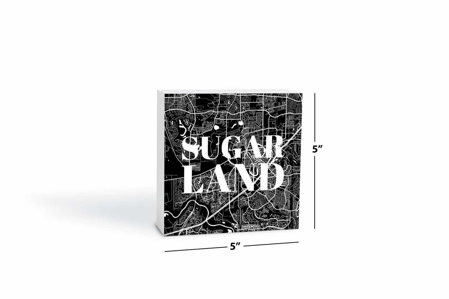 Minimalistic B&W Texas Sugarland Map | Wood Block | Eaches | Min 4
