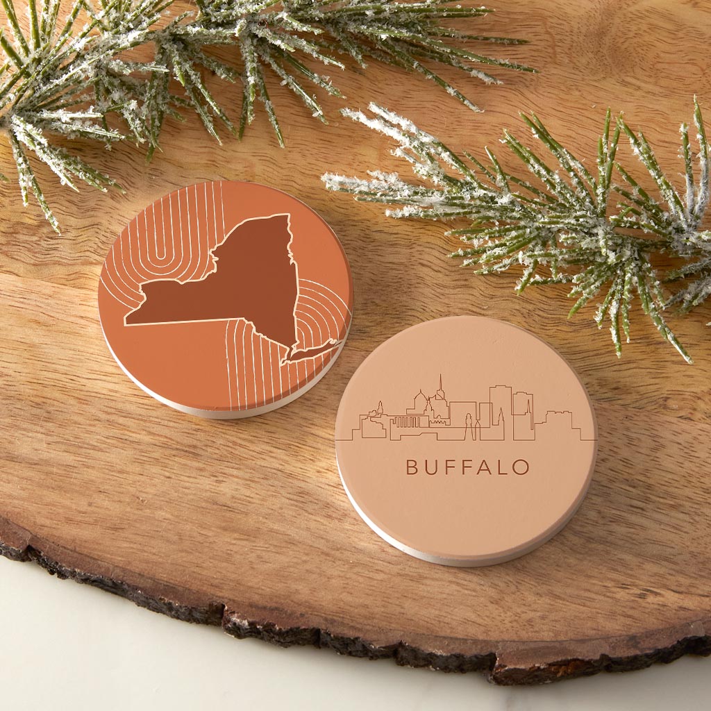 Modern Minimalist New York State Buffalo Skyline| Absorbent Car Coasters | Set of 2 | Min 4
