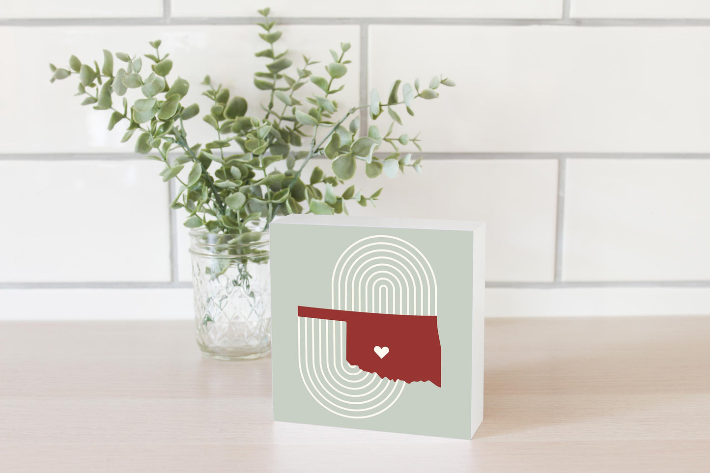 Modern Minimalist Oklahoma Chickasha Heart | Wood Block | Eaches | Min 4