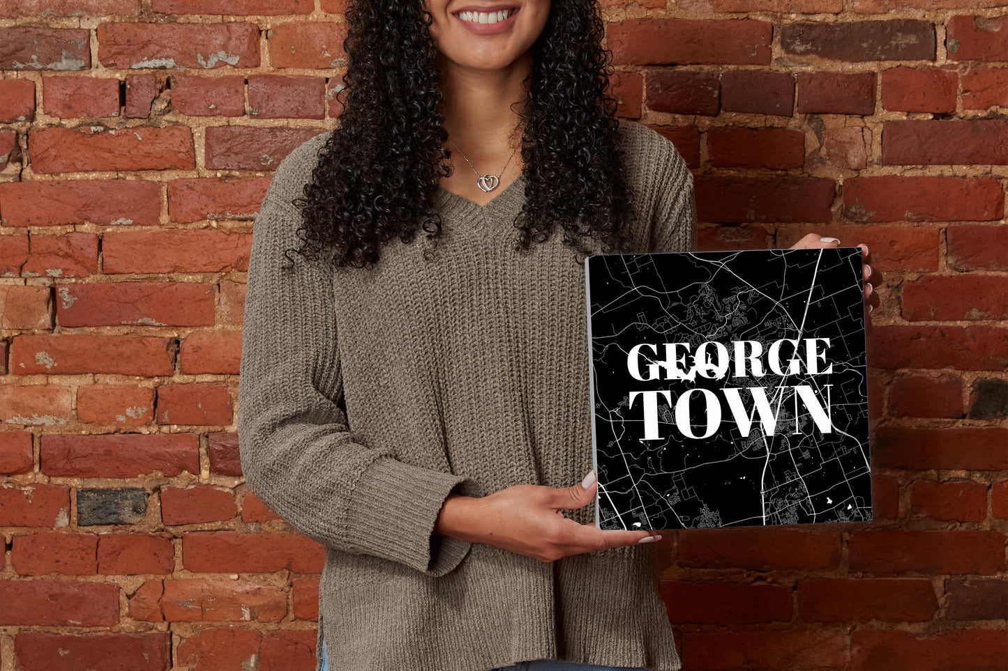 Minimalistic B&W Texas Georgetown Map | Wood Block | Eaches | Min 2