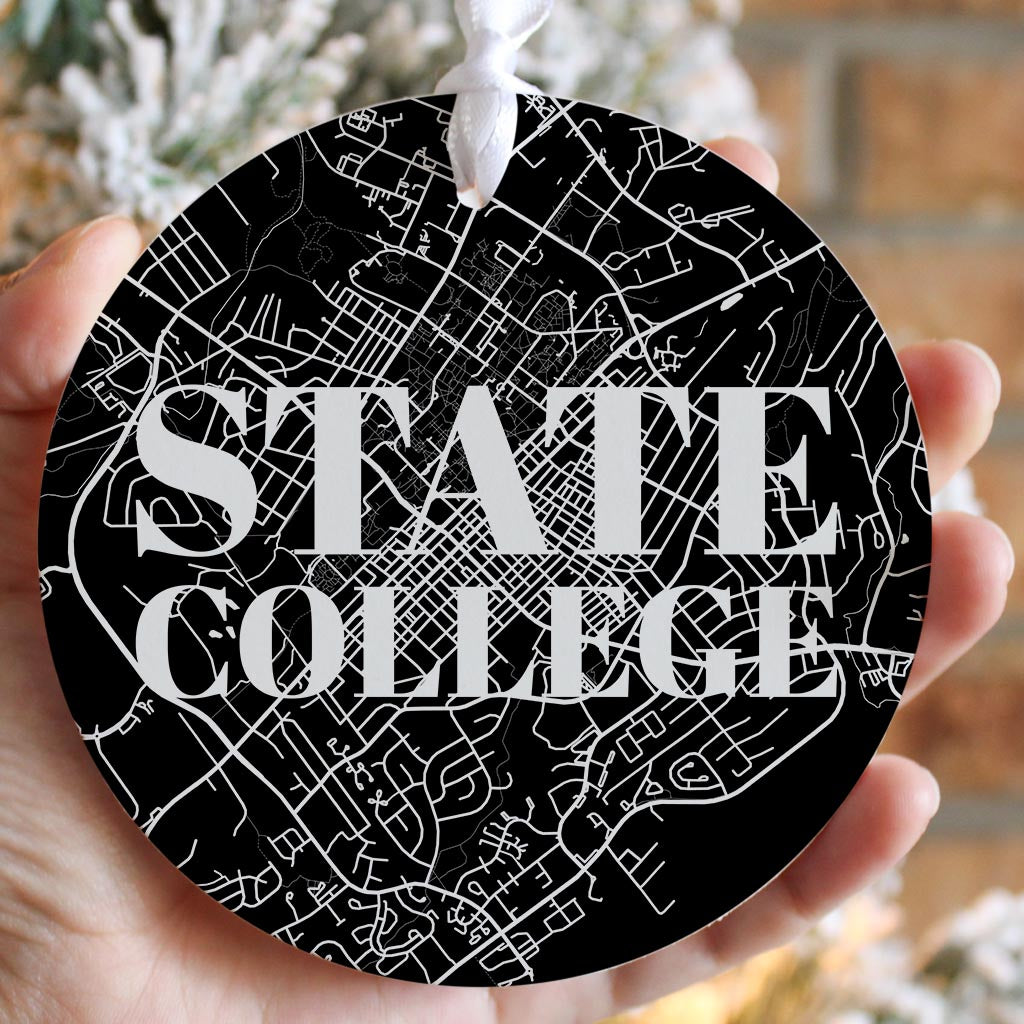 Minimalistic B&W Pennsylvania State College Map | Wood Ornament | Eaches | Min 6