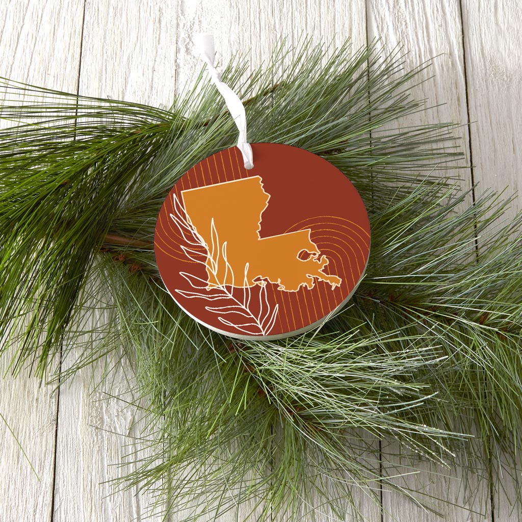 Modern Minimalist Louisiana State Shape With Leaf| Wood Ornament | Eaches | Min 6