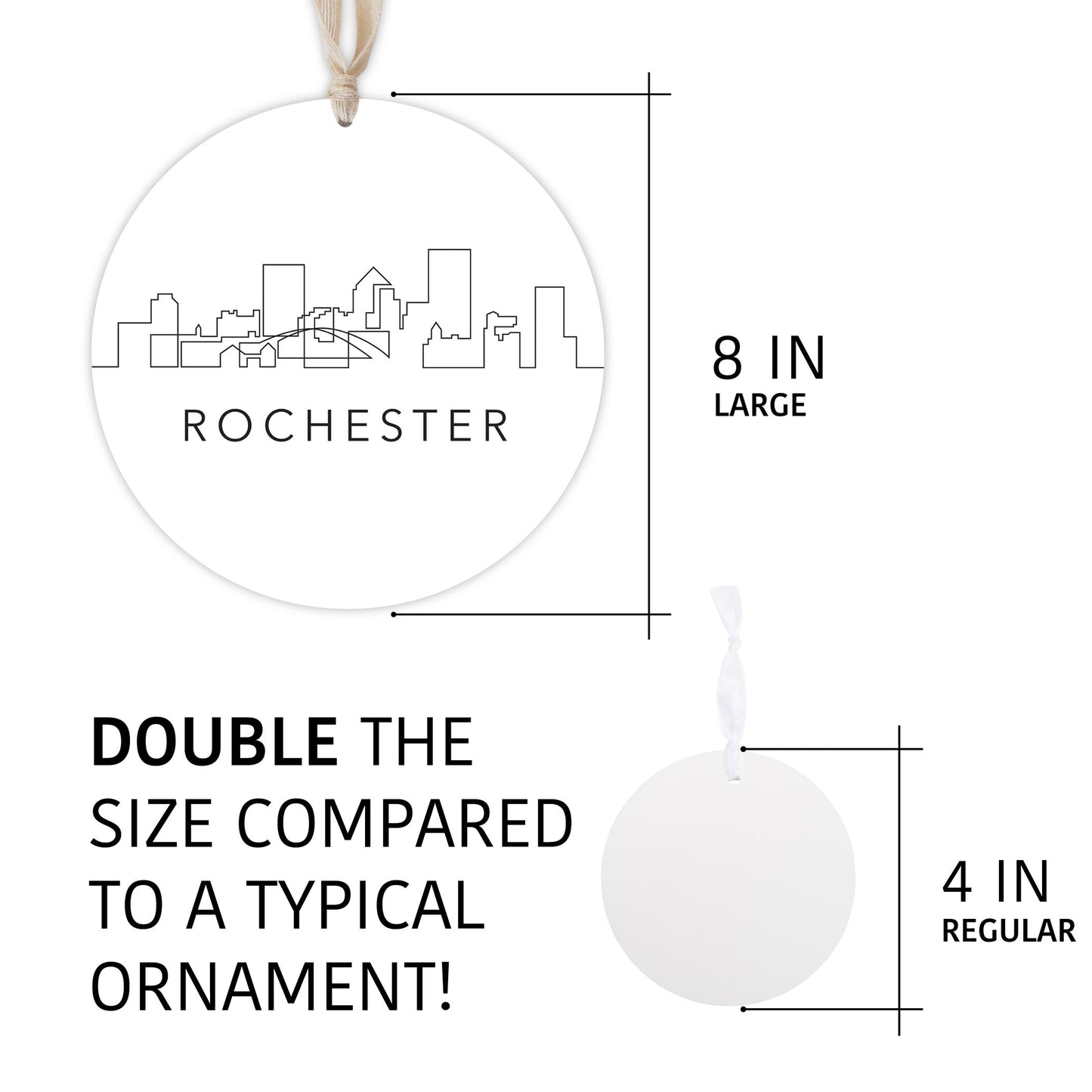 Minimalistic B&W New York Rochester Skyline | Wood Ornament | Eaches | Min 1