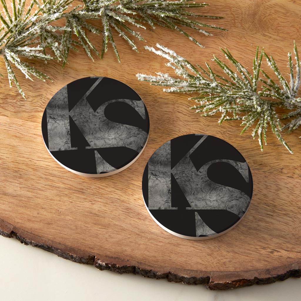 Minimalist B&W Kansas Black Initials | Absorbent Car Coasters | Set of 2 | Min 4