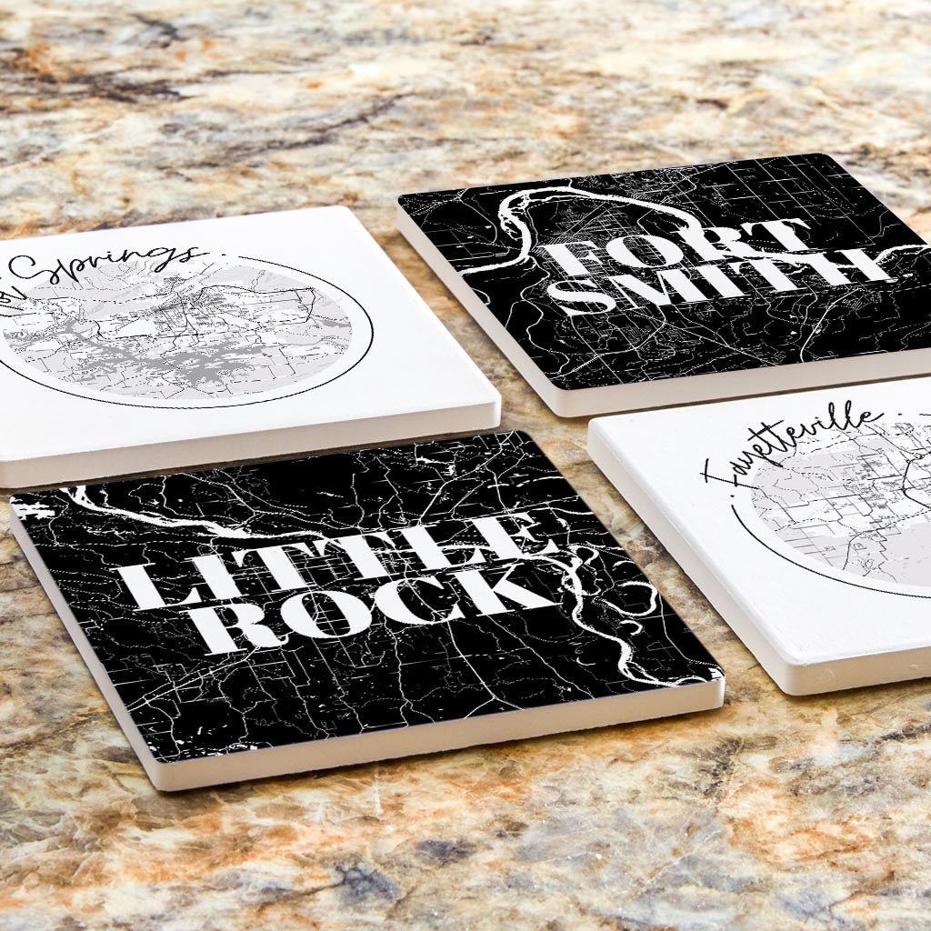 B&W Minimalist Arkansas Maps | Absorbent Coasters | Set of 4 | Min 2