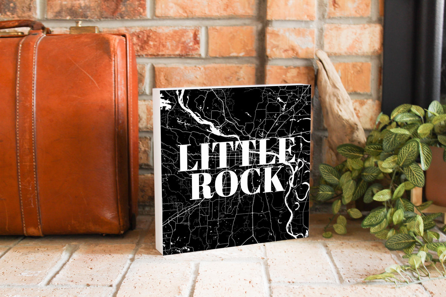 B&W Minimalist Arkansas Little Rock Map | Wood Block | Eaches | Min 2