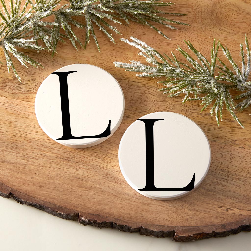 Minimalist Monogram L Circle | Absorbent Car Coasters | Set of 2 | Min 4