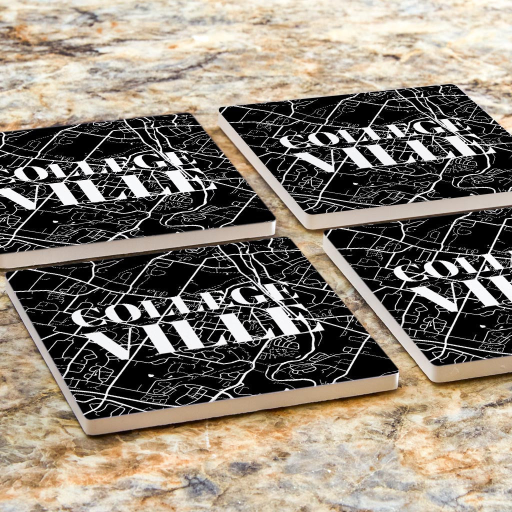 Minimalistic B&W Pennsylvania Collegeville Map | Absorbent Coasters | Set of 4 | Min 2