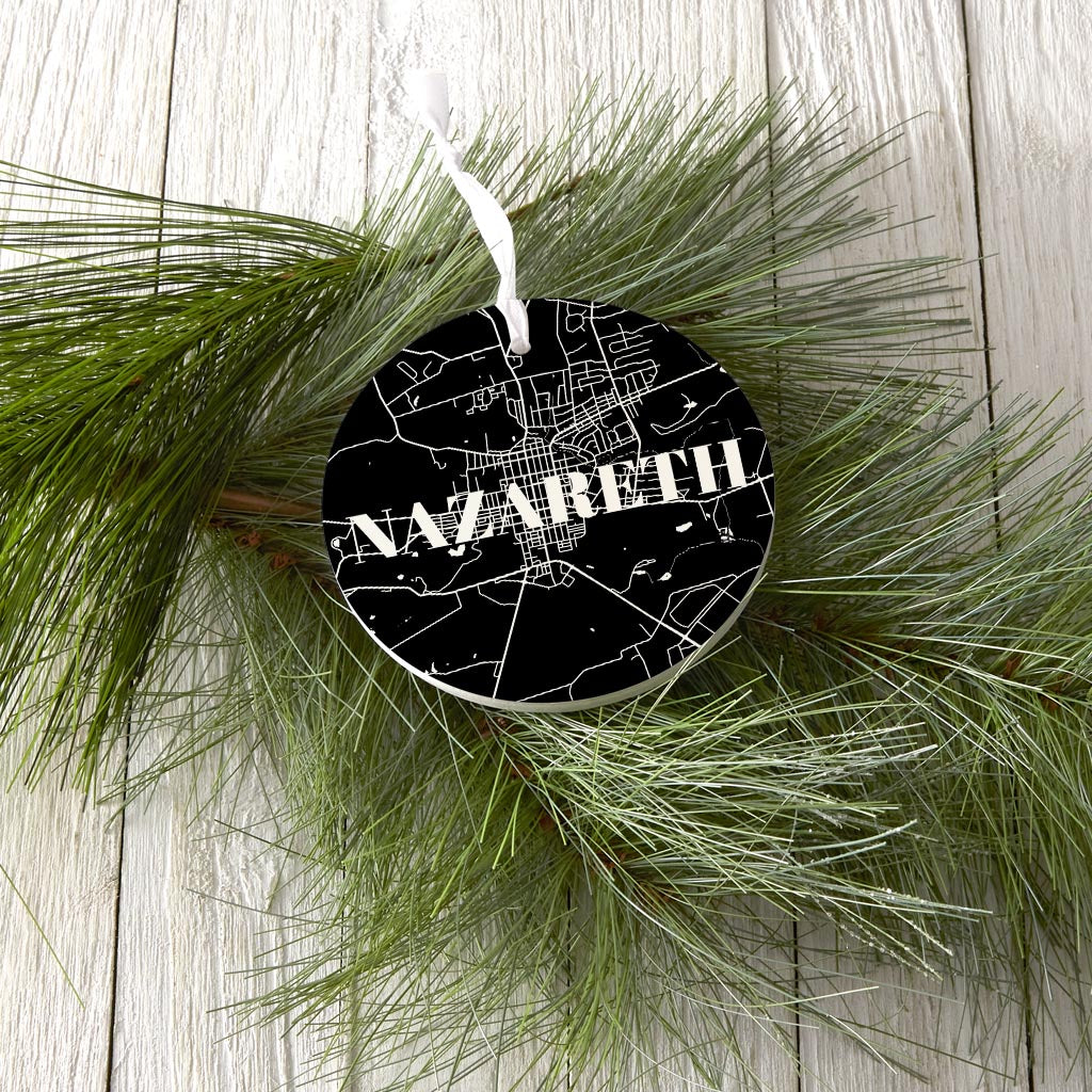 Minimalistic B&W Pennsylvania Nazareth Map| Wood Ornament | Eaches | Min 6