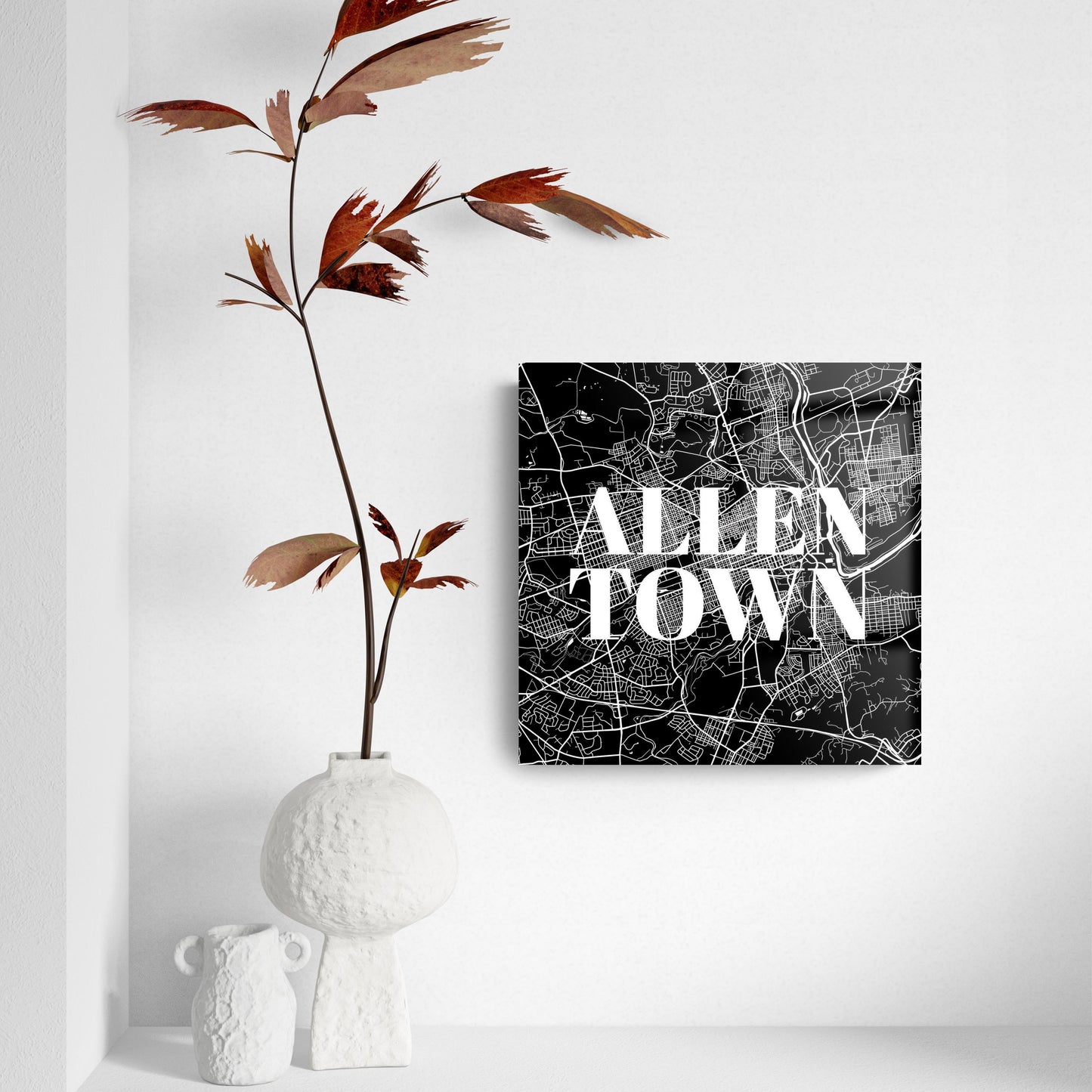 Minimalistic B&W Pennsylvania Allentown Map | Hi-Def Glass Art | Eaches | Min 2