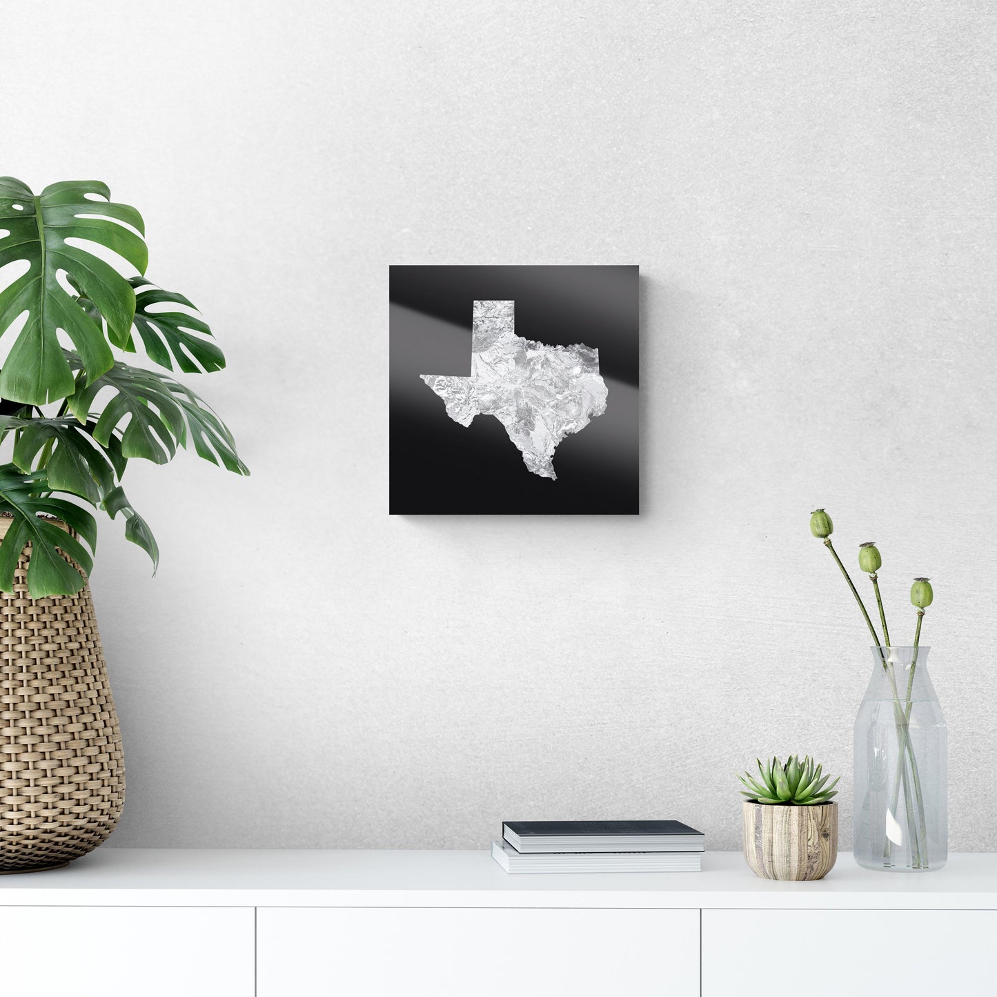 Minimalistic B&W Texas Metal State Shape | Hi-Def Glass Art | Eaches | Min 1
