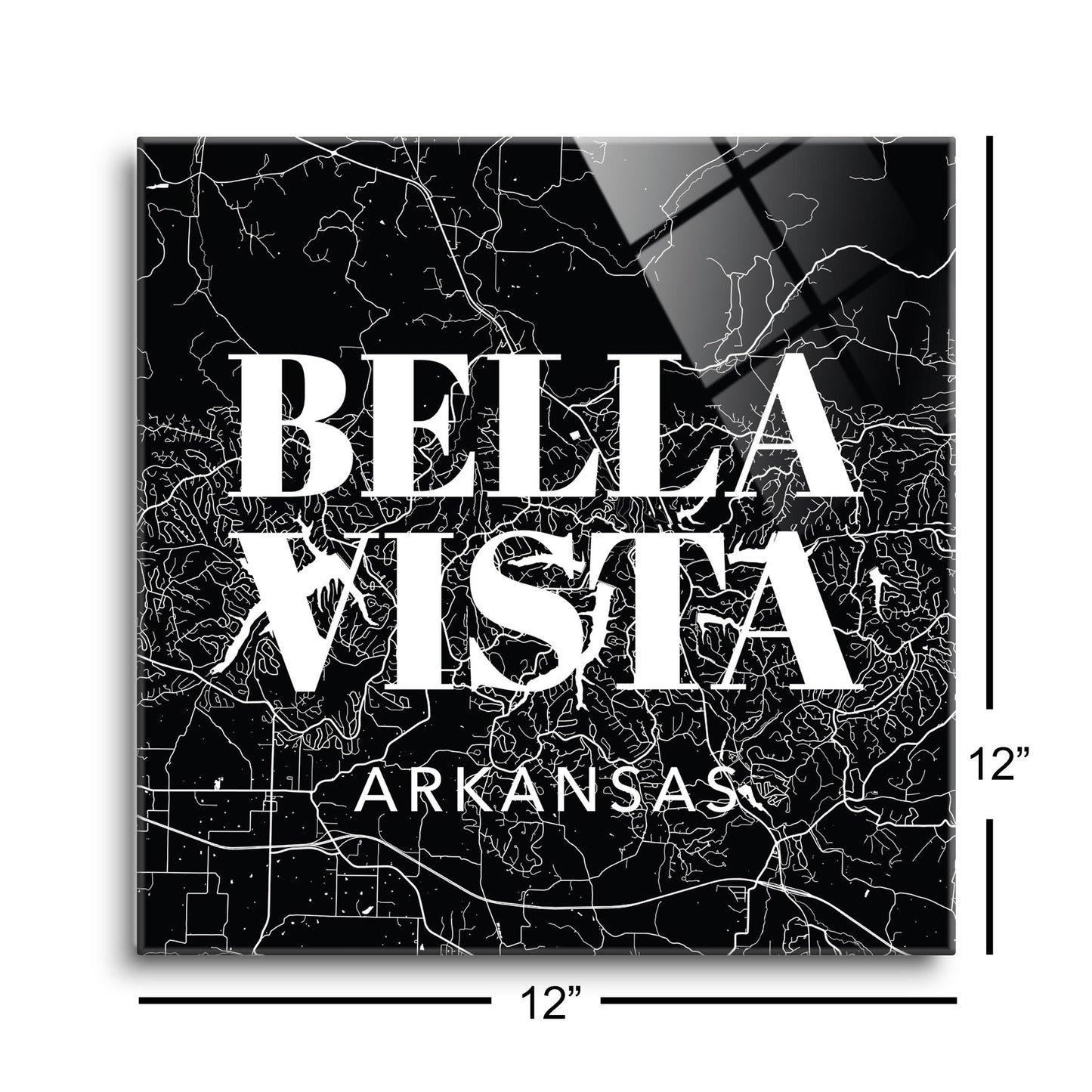 Minimalist B&W Arkansas Bella Vista Map State | Hi-Def Glass Art | Eaches | Min 1