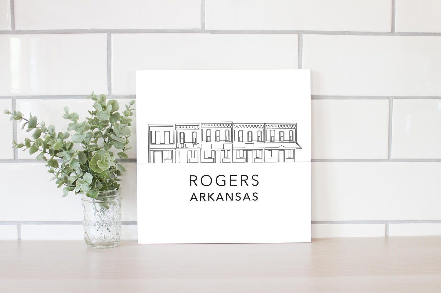 Minimalist B&W Arkansas Rogers Skyline | Wood Sign | Eaches | Min 2